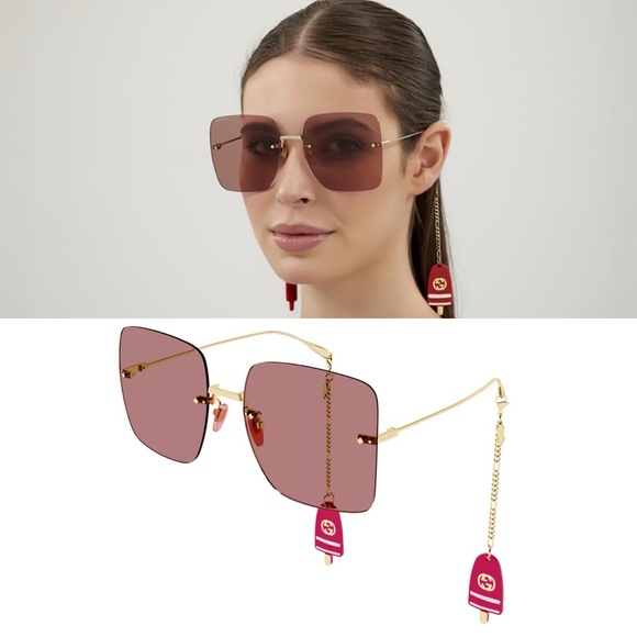 NWT Gucci | Rimless Metal Butterfly Sunglasses w/ Popsicle Charms $910 - Picture 1 of 7